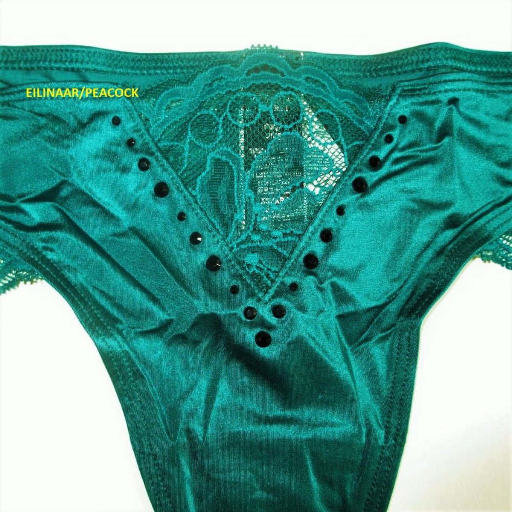 VICTORIAS SECRET Very Sexy Micro Lace Thong Panty  M Satin Crystals Smooth - Picture 5 of 10